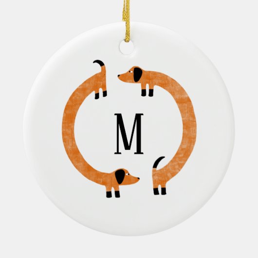 Funny Dachshund Sause Dog Monogram Keramisch Ornament (Achterkant)