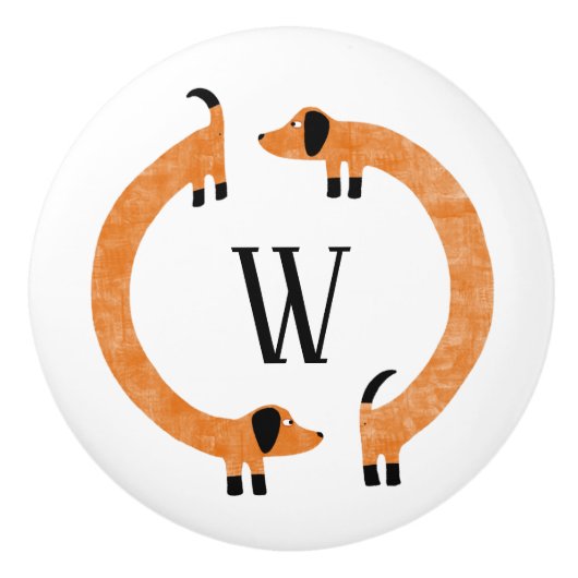 Funny Dachshund Sause Dog Monogram Keramische Knop (Voorkant)