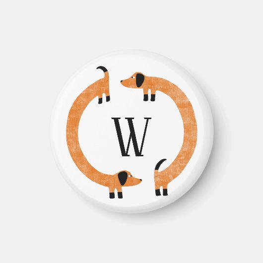 Funny Dachshund Sause Dog Monogram Magneet (Voorkant)