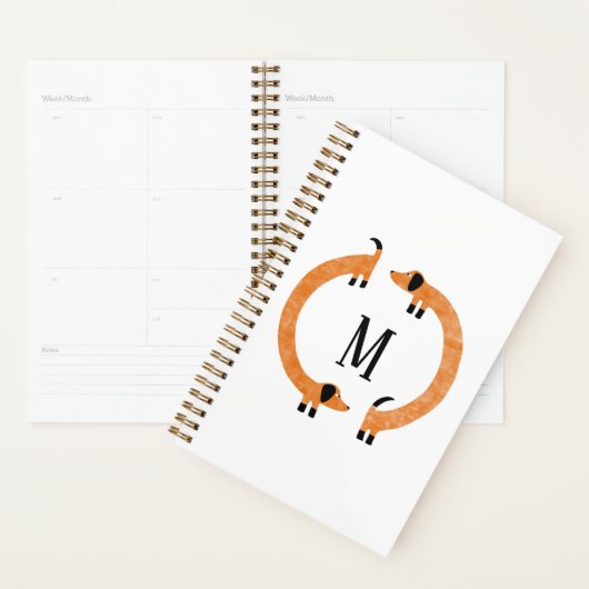 Funny Dachshund Sause Dog Monogram Planner (Display)