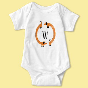 Funny Dachshund Sause Dog Monogram Romper
