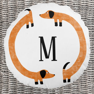 Funny Dachshund Sause Dog Monogram Rond Kussen