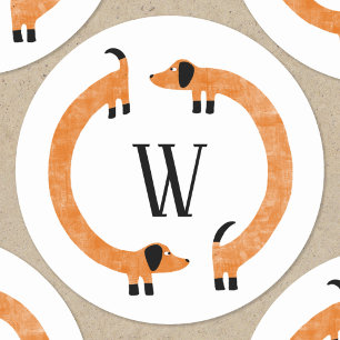 Funny Dachshund Sause Dog Monogram Ronde Sticker