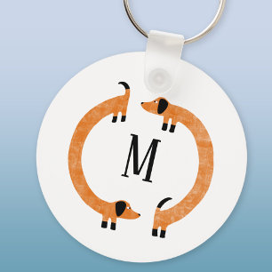 Funny Dachshund Sause Dog Monogram Sleutelhanger