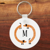 Funny Dachshund Sause Dog Monogram Sleutelhanger (Voorkant)