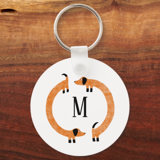 Funny Dachshund Sause Dog Monogram Sleutelhanger (Voorkant)