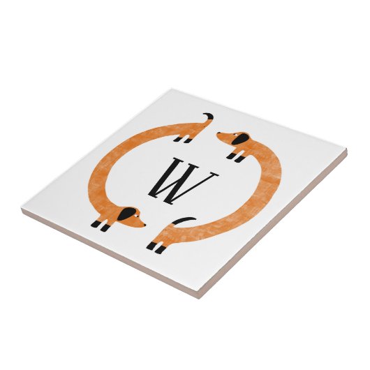 Funny Dachshund Sause Dog Monogram Tegeltje (Zijkant)