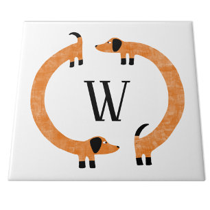 Funny Dachshund Sause Dog Monogram Tegeltje