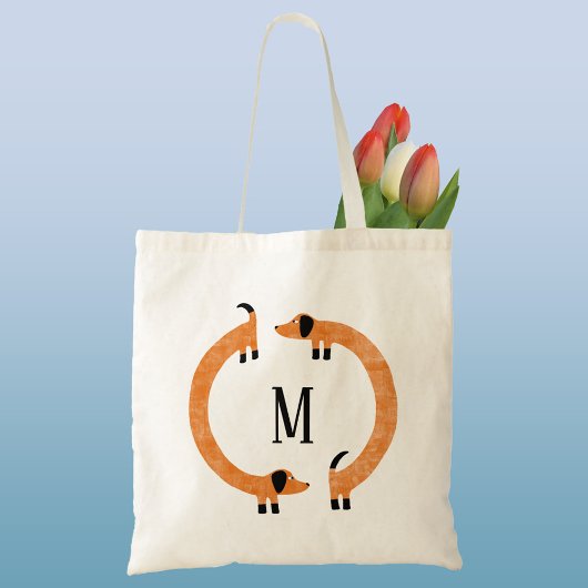Funny Dachshund Sause Dog Monogram Tote Bag