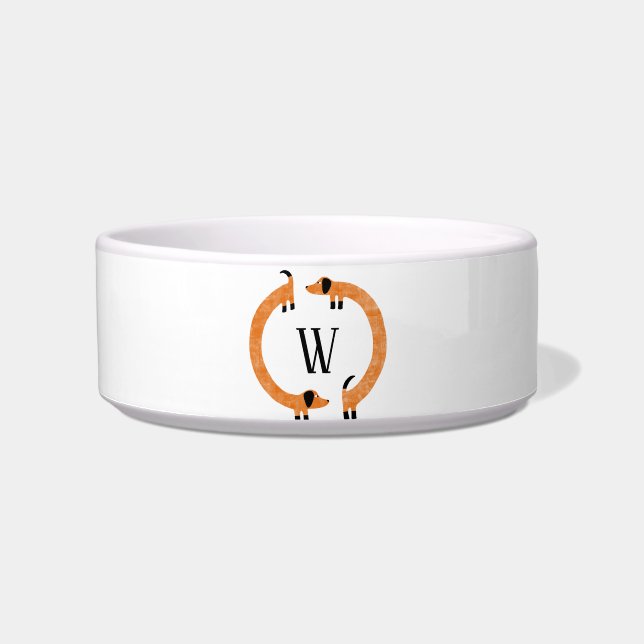 Funny Dachshund Sause Dog Monogram Voerbakje (Voorkant)