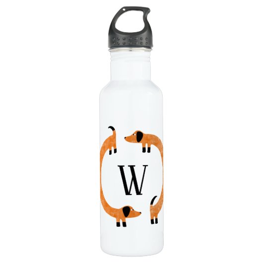 Funny Dachshund Sause Dog Monogram Waterfles (Voorkant)