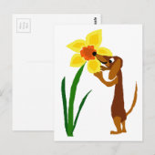 Funny Dachshund Smelling Yellow Daffodil Briefkaart (Voorkant / Achterkant)