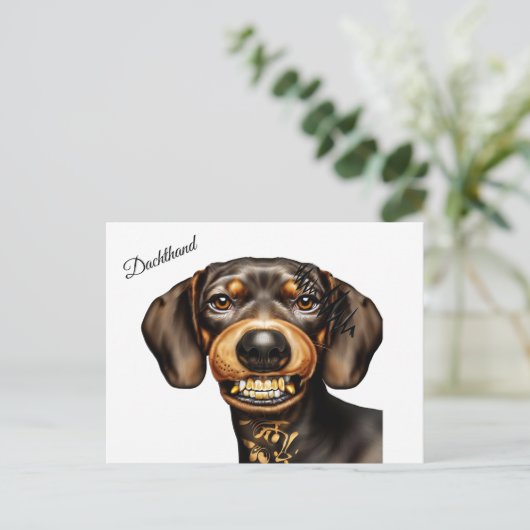 Funny Dachshund Tattoo Briefkaart (Staand voorkant)