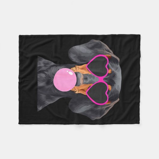 Funny Dachshund Wearing Gles And Blowing Nk Bubble Fleece Deken (Voorkant (Horizontaal))