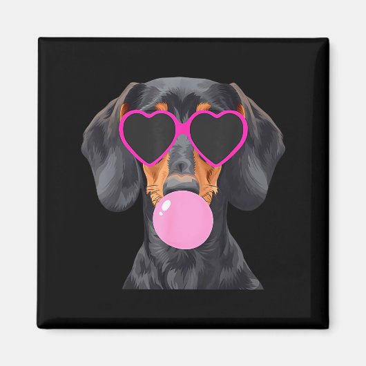 Funny Dachshund Wearing Gles And Blowing Nk Bubble Magneet (Voorkant)