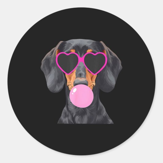 Funny Dachshund Wearing Gles And Blowing Nk Bubble Ronde Sticker (Voorkant)