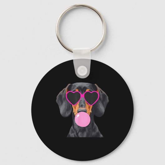 Funny Dachshund Wearing Gles And Blowing Nk Bubble Sleutelhanger (Voorkant)