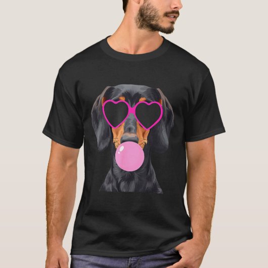 Funny Dachshund Wearing Gles And Blowing Nk Bubble T-shirt (Voorkant)