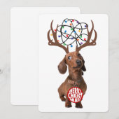 Funny Dachshund Wiener Dog Antlers Merry Kerstry Feestdagenkaart (Voorkant / Achterkant)