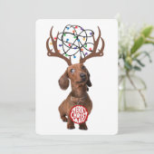 Funny Dachshund Wiener Dog Antlers Merry Kerstry Feestdagenkaart (Staand voorkant)