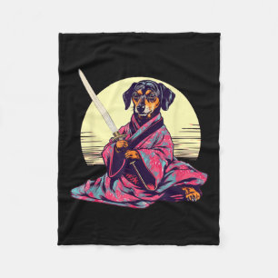 Funny Dachshund Wiener Dog Japans Tattoo Ukiyoe Fleece Deken