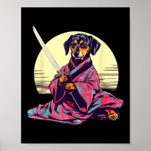 Funny Dachshund Wiener Dog Japans Tattoo Ukiyoe Poster
