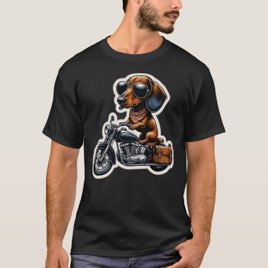 Funny Dachshund Wiener Dog Riding Motorcycle Bike  T-shirt (Voorkant)