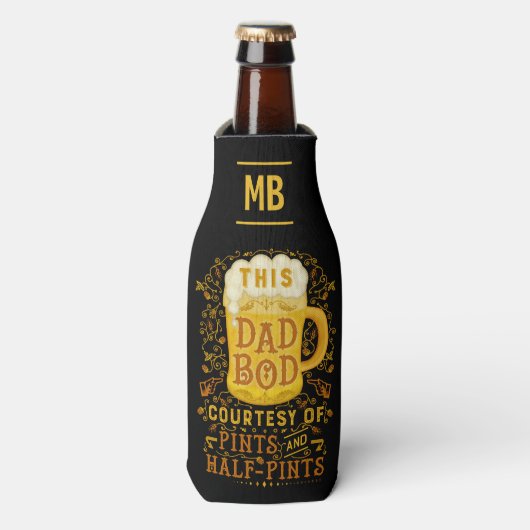 Funny Dad Bod Beer Pints Monogramed Fathers Day Flesjeskoeler (Fles Voorkant)