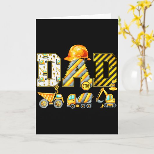 Funny Dad Construction Excavator Kids Matching Fam Kaart (Gele Bloem)