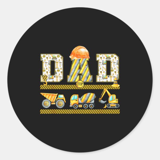 Funny Dad Construction Excavator Kids Matching Fam Ronde Sticker (Voorkant)
