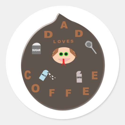 Funny Dad Monster houdt van koffiekaartjes Ronde Sticker (Voorkant)