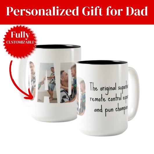 Funny Dad Mug – Original Superhero & Pun Champion Tweekleurige Koffiemok
