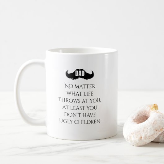 Funny Dad Quote Mustache Art Koffiemok (Met donut)