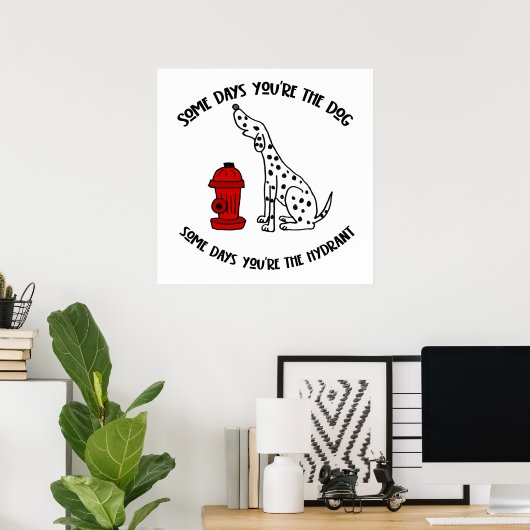 Funny Dalmatian Dog and Fire Hydrant Cartoon Poster (Thuiskantoor)