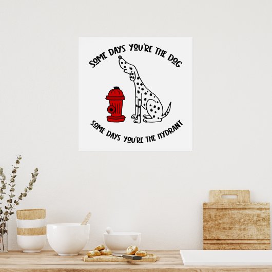 Funny Dalmatian Dog and Fire Hydrant Cartoon Poster (Keuken)