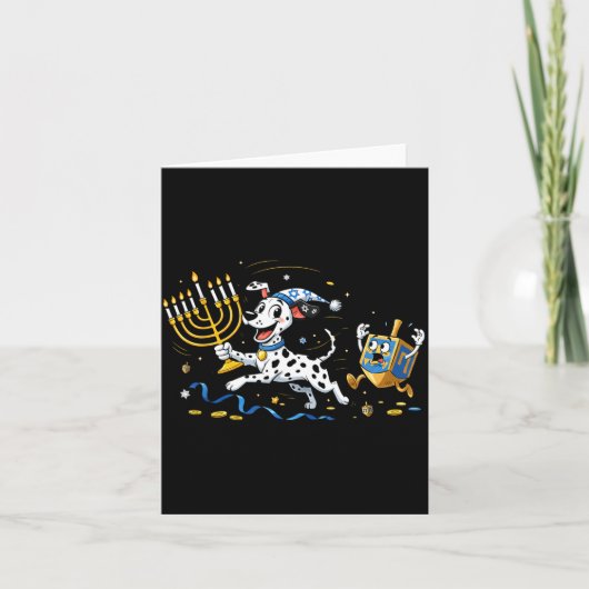 Funny Dalmatian Dreidel Menorah Hanukkah Kids Wome Kaart (Voorkant)