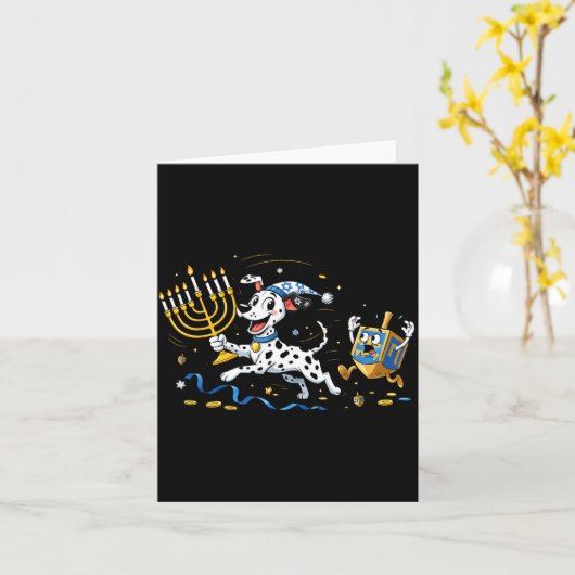 Funny Dalmatian Dreidel Menorah Hanukkah Kids Wome Kaart (Gele Bloem)