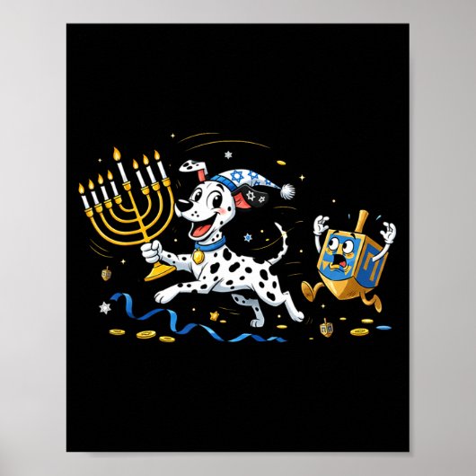 Funny Dalmatian Dreidel Menorah Hanukkah Kids Wome Poster (Voorkant)