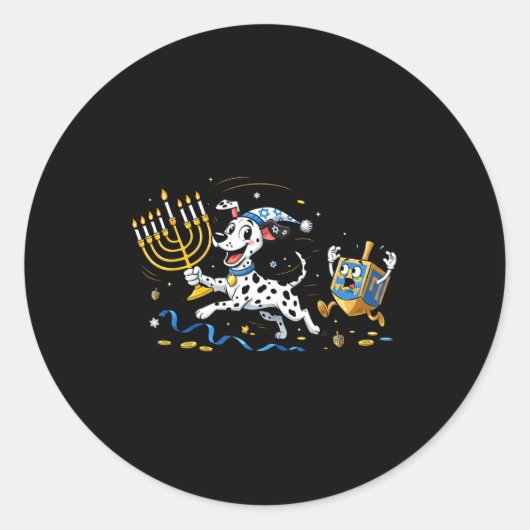 Funny Dalmatian Dreidel Menorah Hanukkah Kids Wome Ronde Sticker (Voorkant)