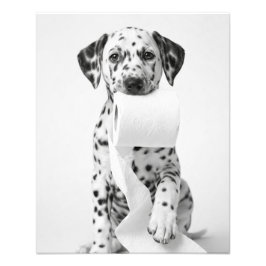 Funny Dalmatian Puppy Holding Toilet Paper Minimal Foto Afdruk
