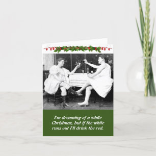 Funny Dames Drink Wine Kerstmis Feestdagen Kaart