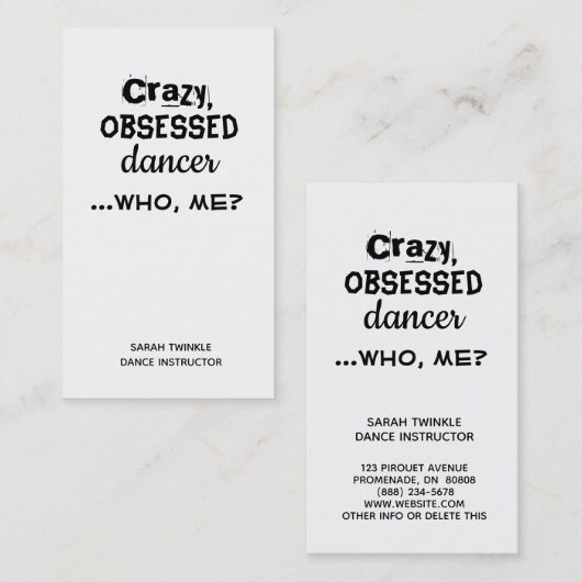 Funny Dance Instructor Visitekaartjes Crazy Dancer (Voorkant / Achterkant)