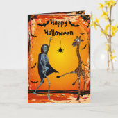 Funny Dancing Giraffe & Skeleton Halloween Card Kaart (Gele Bloem)