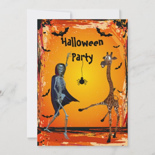Funny Dancing Giraffe & Skeleton Halloween Party Kaart (Voorkant)