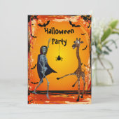 Funny Dancing Giraffe & Skeleton Halloween Party Kaart (Staand voorkant)