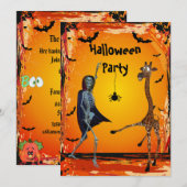 Funny Dancing Giraffe & Skeleton Halloween Party Kaart (Voorkant / Achterkant)