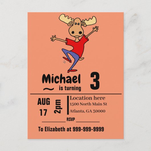Funny Dancing Moose Birthday Party Uitnodiging Briefkaart (Voorkant)