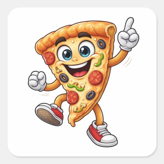 Funny Dancing Pizza Slice Cartoon Sticker (Voorkant)