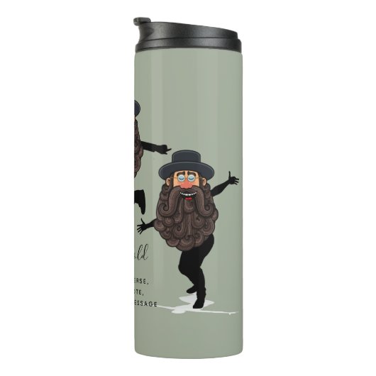 FUNNY Dancing RABBI Personated with Text Thermosbeker (Geroteerd rechts)