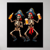 Funny Dancing Rate Skeletons Beer Drinking Hallowe Poster (Voorkant)
